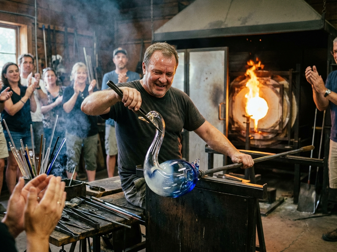 Ретропоезд для детей в гости к стеклодуву
